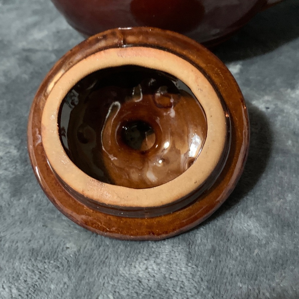 McCoy Vintage Teapot MCM Brown Cream Drip Glaze Ceramic Cottagecore RusticEUC - Picture 8 of 16